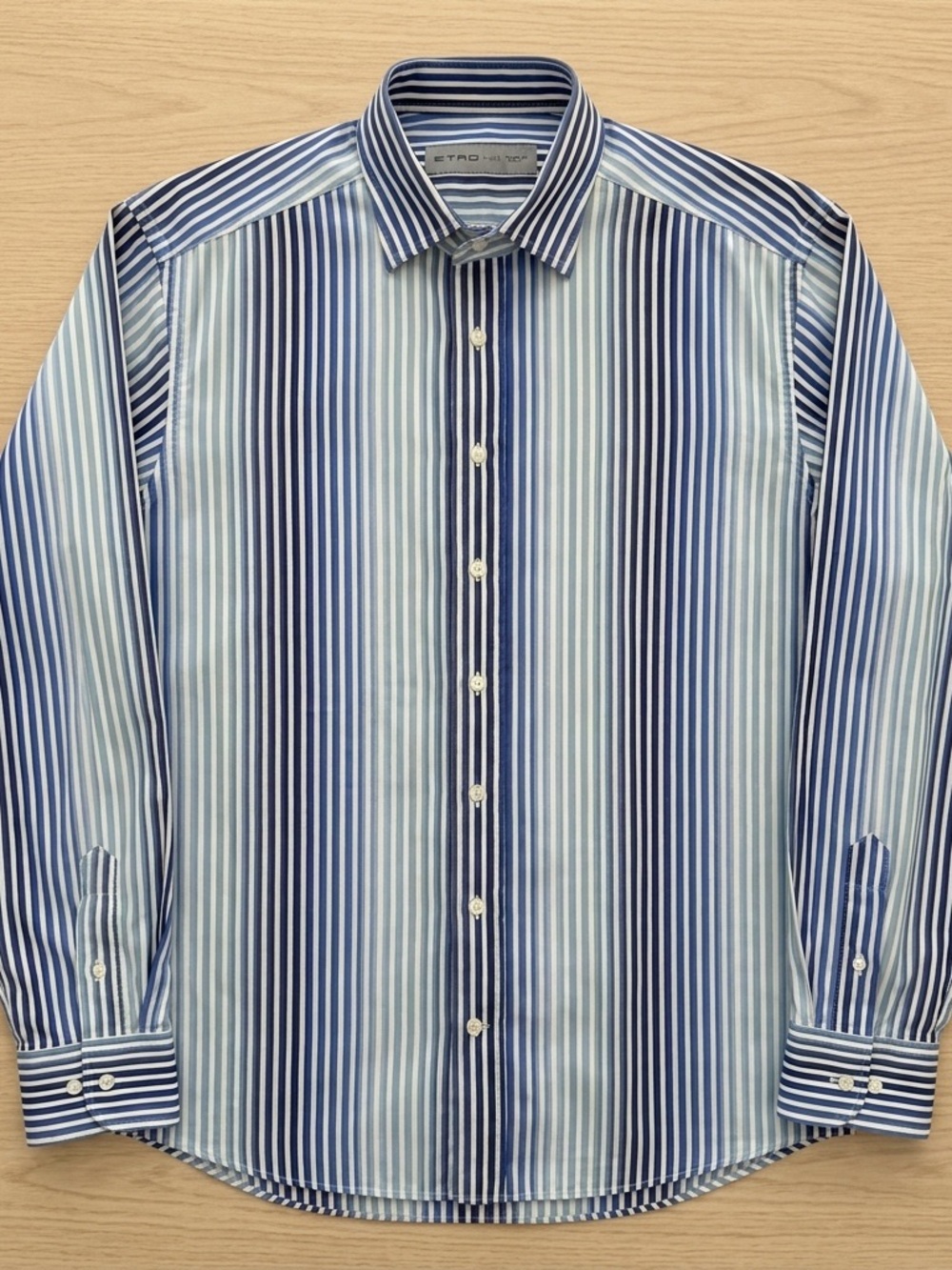 $600 🇮🇹 ETRO Milano Striped Navy and White Spread-Collar Dress Shirt